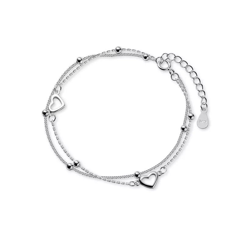 Sterling Silver Heart Double Bracelet