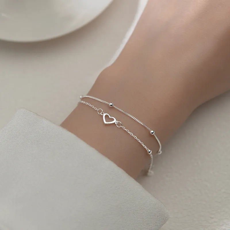 Sterling Silver Heart Double Bracelet